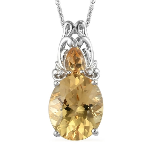 Natural Citrine Gemstone Platinum Plated 925 Sterling Silver Water Drop Necklace